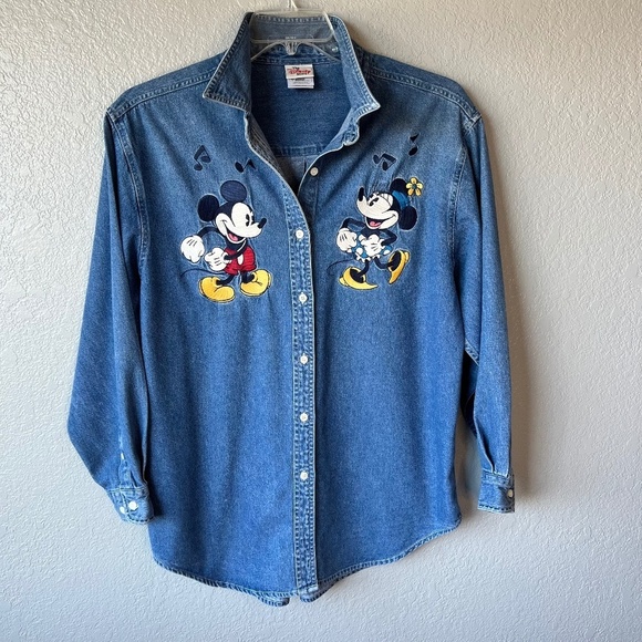 Disney Tops - *FIRM PRICE* Vintage 90’s Disney Store Micky and Minnie Dancing Denim Shirt